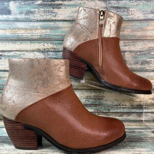Corkys Boots Womens Size 6 Joyful Brown Gold Leather Zip Block Heel Comfort